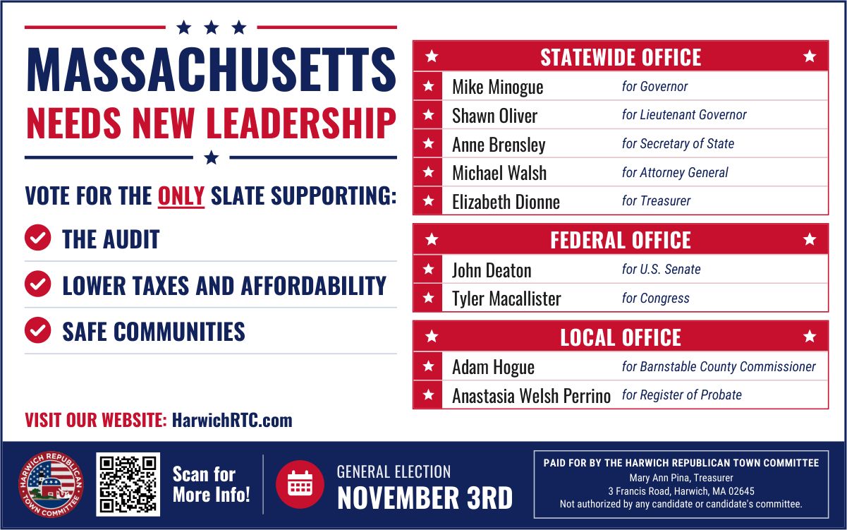Harwich RTC postcard: Massachusetts Needs New Leadership, the Republican slate